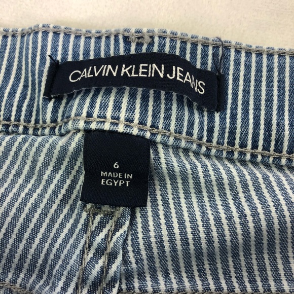 Calvin Klein Jeans High Rise Shorts Striped 6 Pockets Frayed Denim Curvy Blue - Picture 2 of 14
